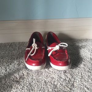 Red boat shoes
